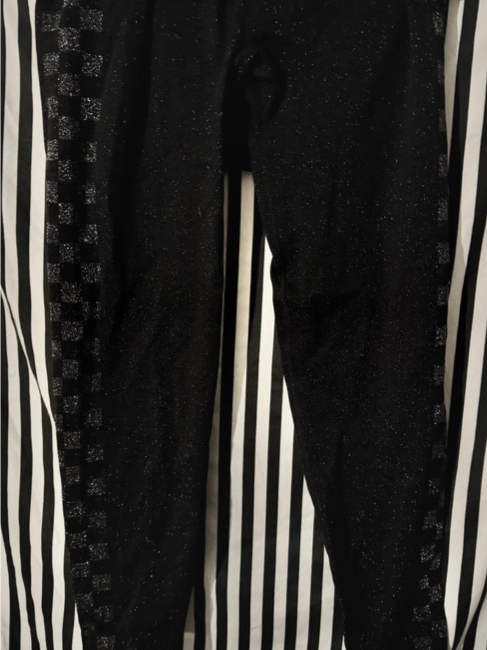 Black Sparkle Leggings with Checker Stripe